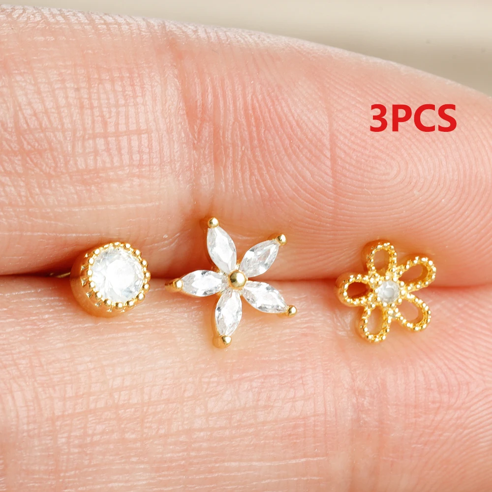 3PC zestaw kolczyków do piercingu chrząstki Tragus ze stali nierdzewnej dla kobiet złoty kolor Helix Tragus kolczyk w kształcie ucha biżuteria — zdjęcie 6