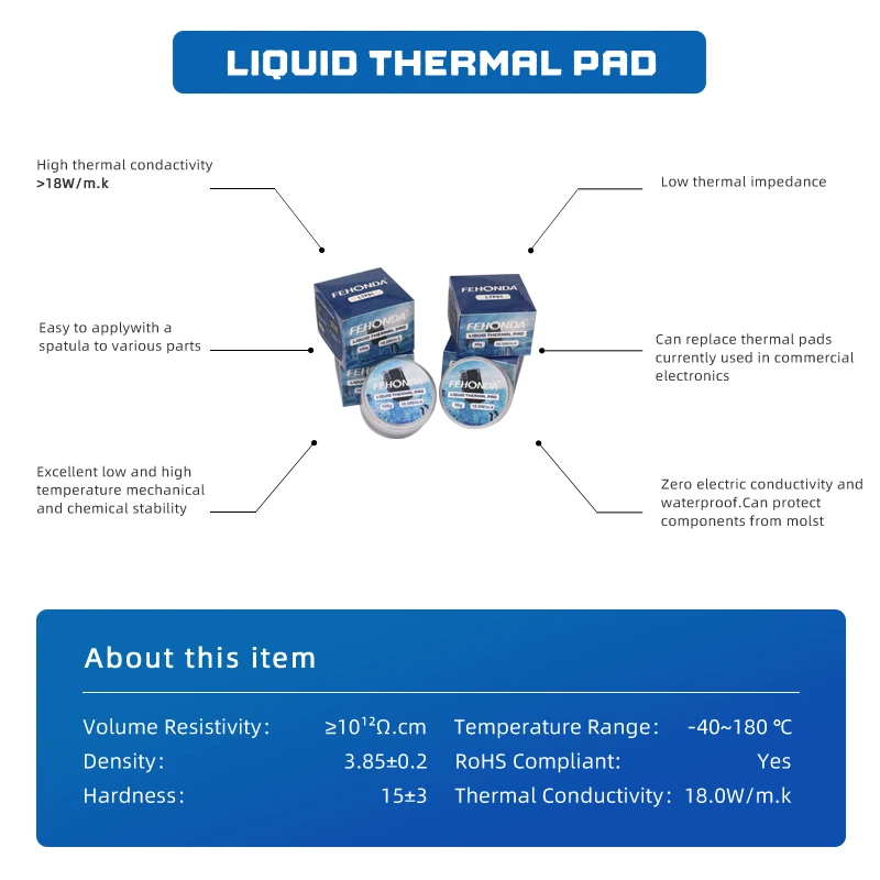 Fehonda LTP81 18W/mK Thermal Putty High Thermal Conductivity Thermal Conductive Gel Liquid Thermal Pads For MOS VRM CPU GPU PS4