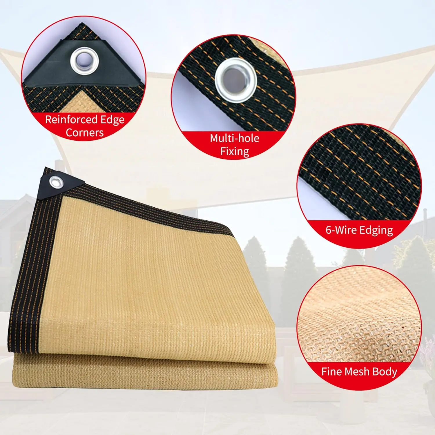 6.5x10Ft Sun Shade Cloth, Beige Rectangle UV Block Shade Canopy Sail for Patio, Permeable Outdoor Garden,Yard,Deck,Poolside