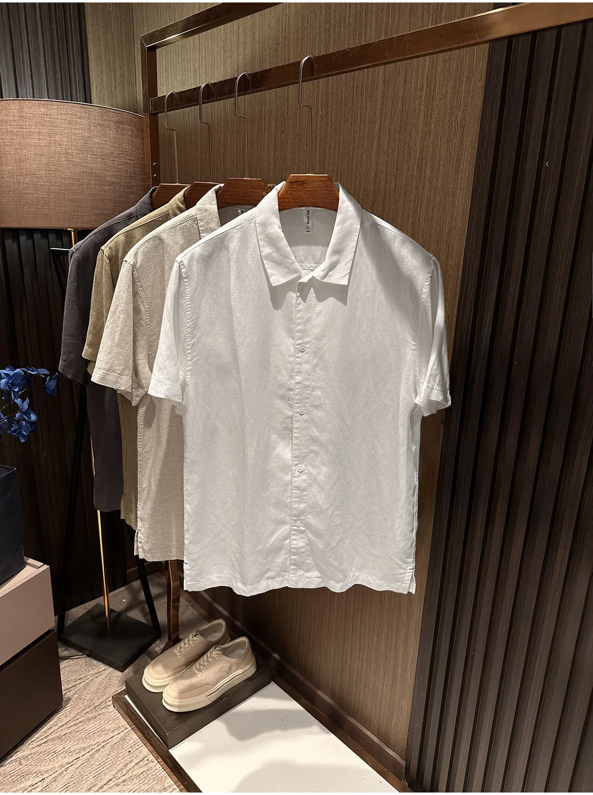 [Tencel linen blend, smooth and not skin-piercing] Summer men's high-end casual solid color loose short-sleeved shirt