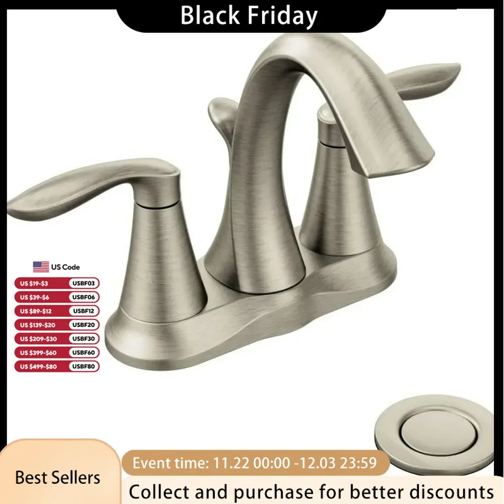 

Bathroom Faucets Brushed Nickel Two-Handle 4-Inch Centerset Bathroom Faucet with Drain Assembly Bathroom Faucets for Sink 3-Hole