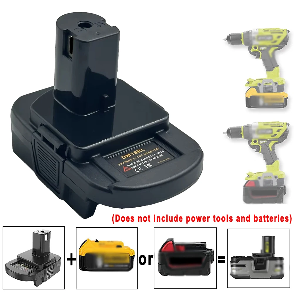 DM18RL Battery Adapter for Dewalt 18v-20v & for Milwaukee 18v M18 Lithium Batteries Work for Ryobi 18v ONE+ Cordless Power Tool