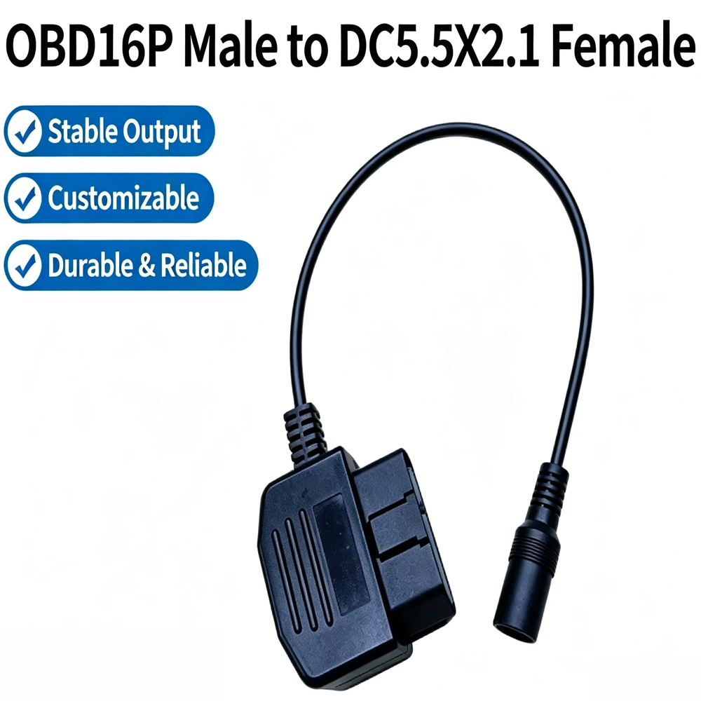 16Pin Male to DC 5.5x2.1mm Female Power Cable OBD 16P Car Diagnostic Power Supply Adapter Wire Auto Diagnostic Tool