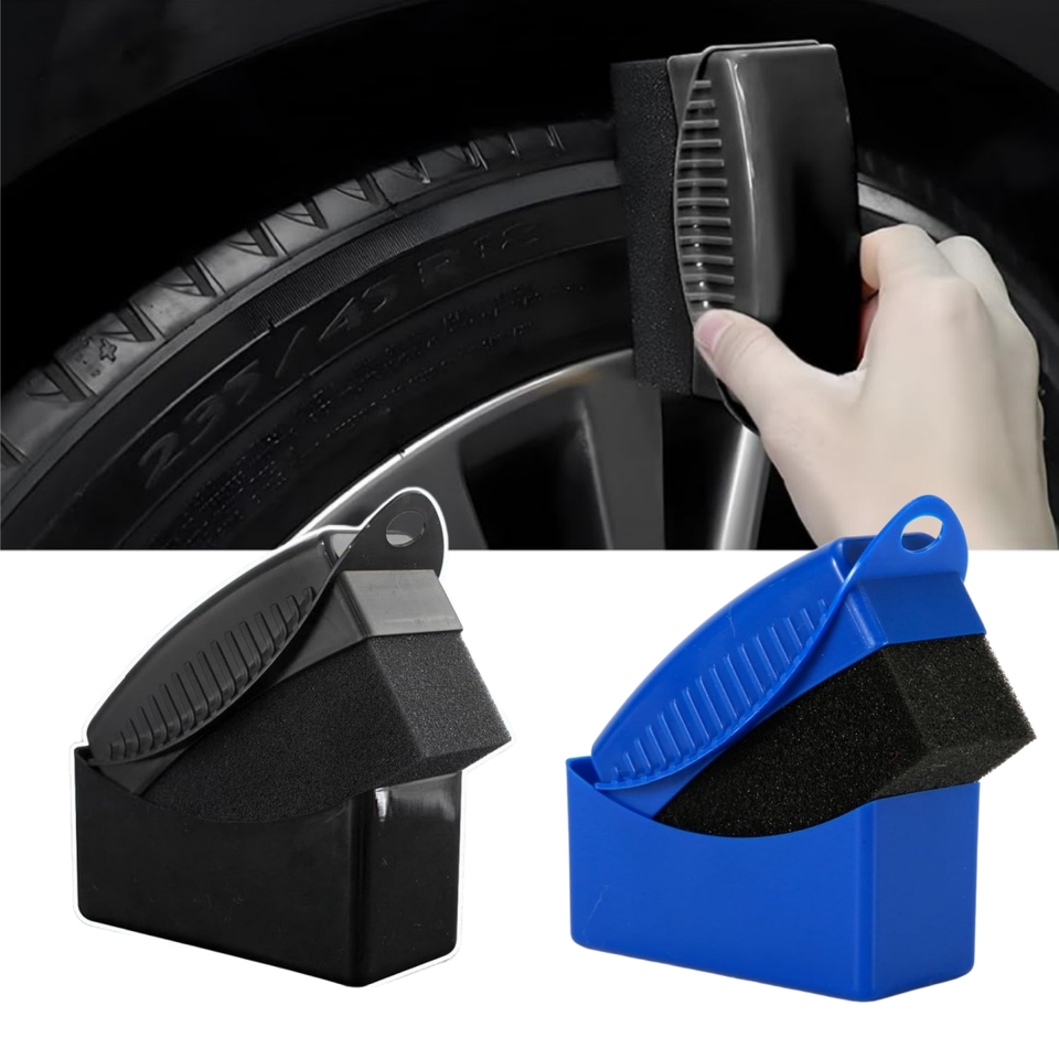  2Piece Car Tires Waxing Polishing Cleaning Wipe Washing Tire Tyre Wheel Rim Trim Contour Detailing Dressing Shine Pad Sponge 
