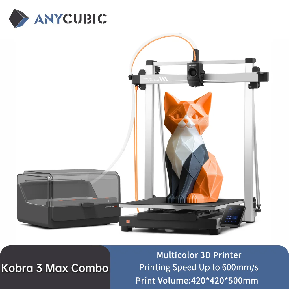 

ANYCUBIC Kobra 3 Max FDM Multi-Color 3D Printer Up to 600mm/s Print Speed Massive Build Volume 500*420*420mm Smart APP Control