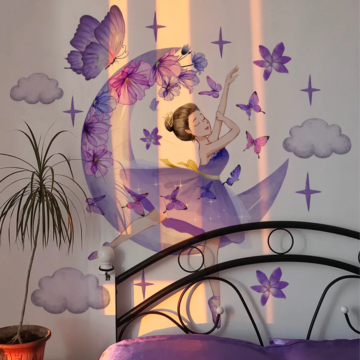 2pcs Dancing Girl Butterfly Wallpaper camera da letto soggiorno sfondo Wall Sticker Layout decorativo Wall Sticker Bm2044