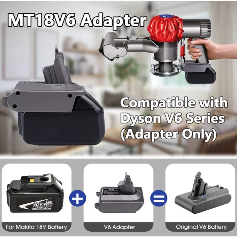 Adaptador convertidor de batería MT18V6 para Makita, convertidor de batería de iones de litio de 18V para Dyson V6, V7, V8, SV04, SV03, DC59, DC58,