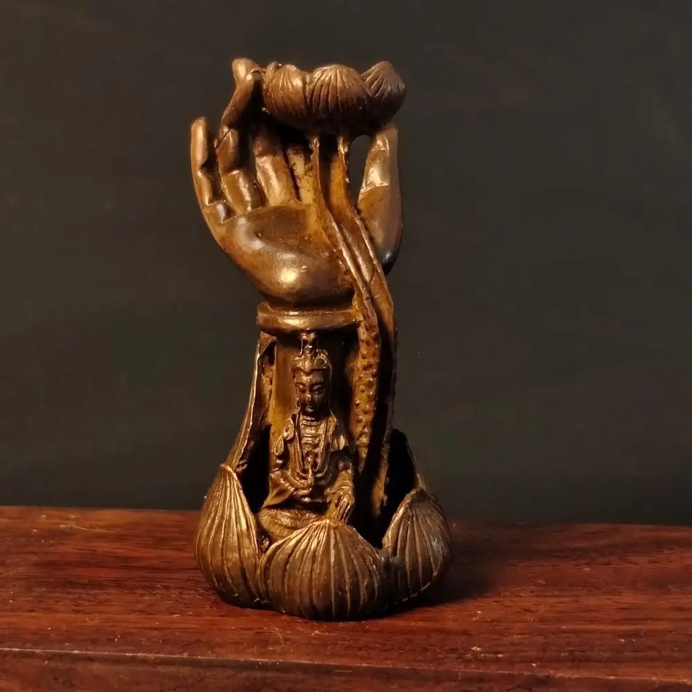 Buddha Hand Guanyin Lotus Backflow Incense Burner Zen Waterfall Smoke Effect Buddha Meditation Desktop Ornament