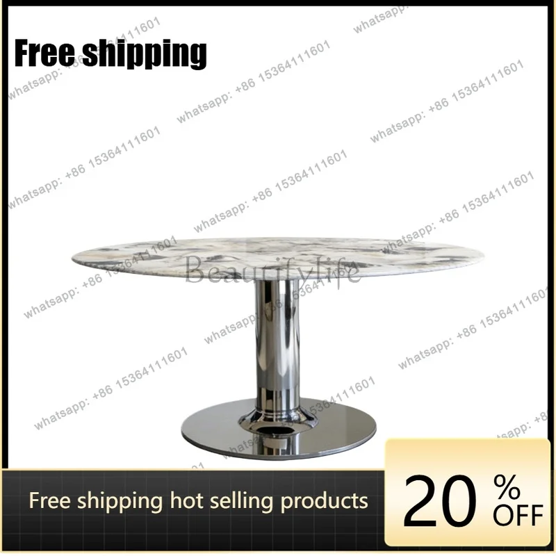 YJ natural marble round dining table modern simple light luxury high-end creative minimalist stainless steel dining table