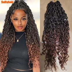 Ombre Brown Faux Locs Crochet extensões de cabelo, Deusa Rio tranças, cabelo encaracolado termina, trança sintética, 24