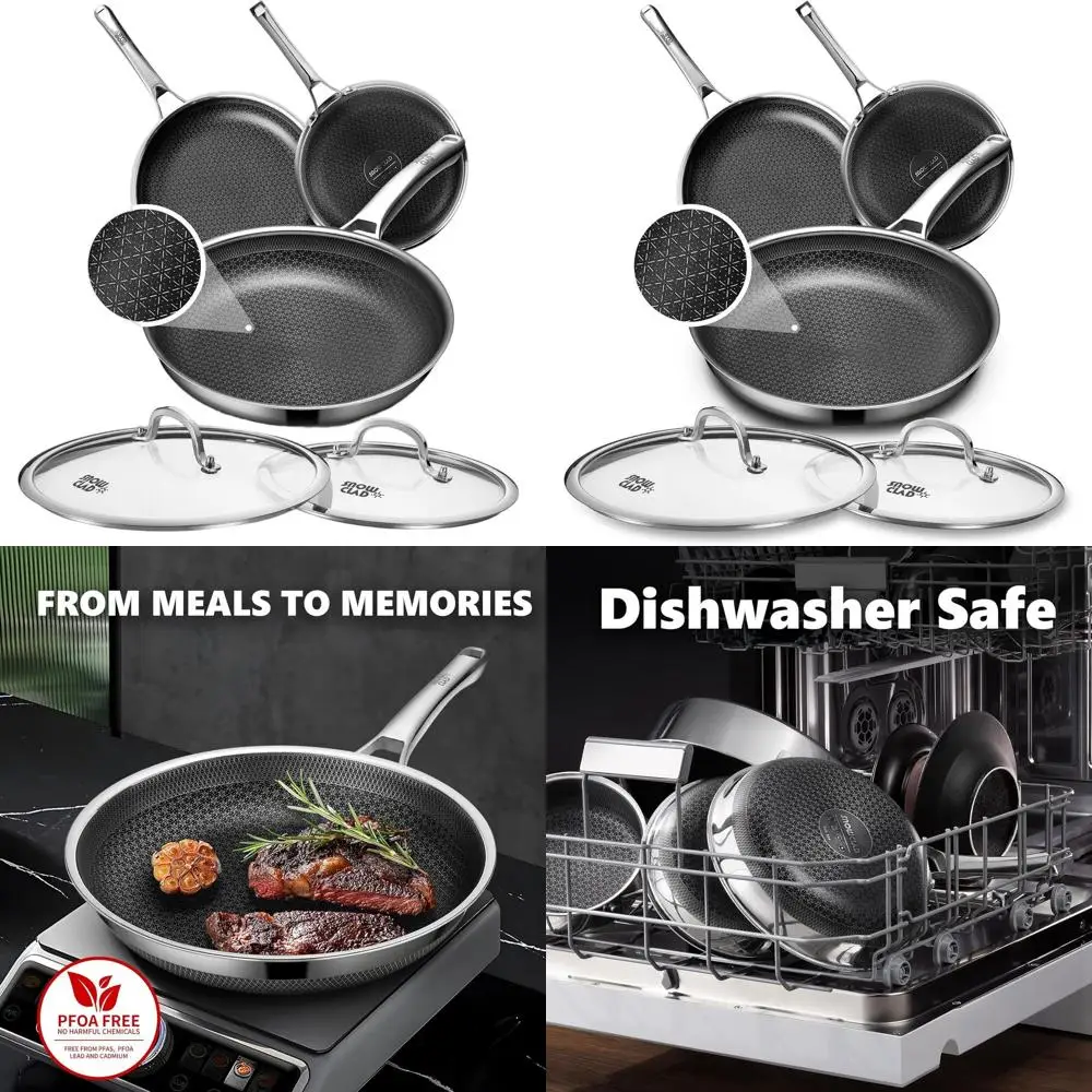 

3-Piece Nonstick Cookware Set with Lids (8, 10, 12) - PFOA-Free, Stainless Steel, Dishwasher & Oven Safe