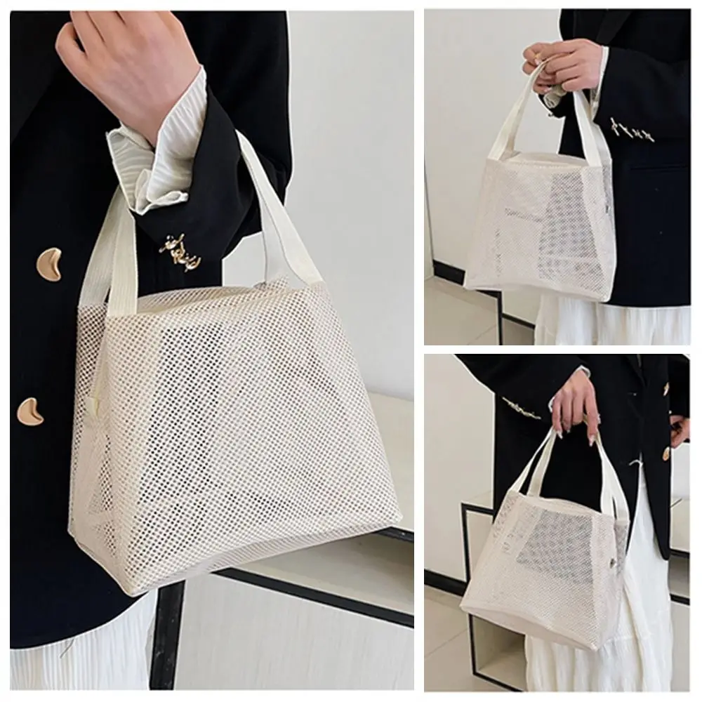 

Casual Mesh Tote Beach Bag with Handle Large Capacity Cosmetic Zipper Pouch Soft Portable Toiltery Makeup Bag Sports Accessories