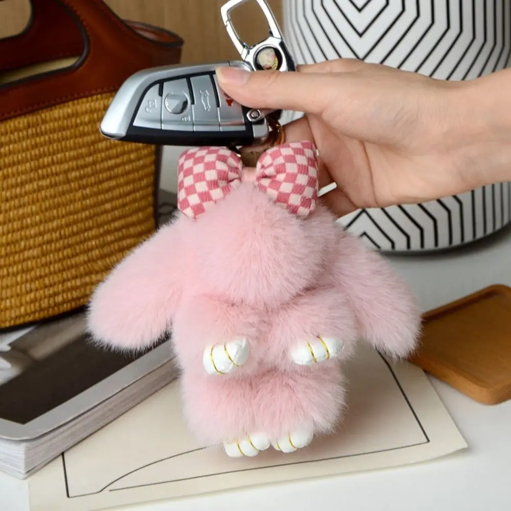 Bag Accessories Fashion Pluff Bunny Keychain Fluffy Cute Play Dead Rabbit Lovely Smooth Rabbit Fur Keychain Children's