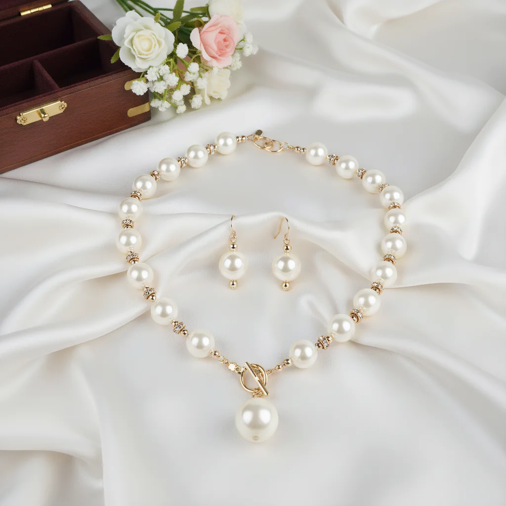 3pcs Elegant Vintage Jewelry Set for Women Micro Inlaid Round Beads Necklace Shiny Crystal Choker Bridal Wedding Earrings Party
