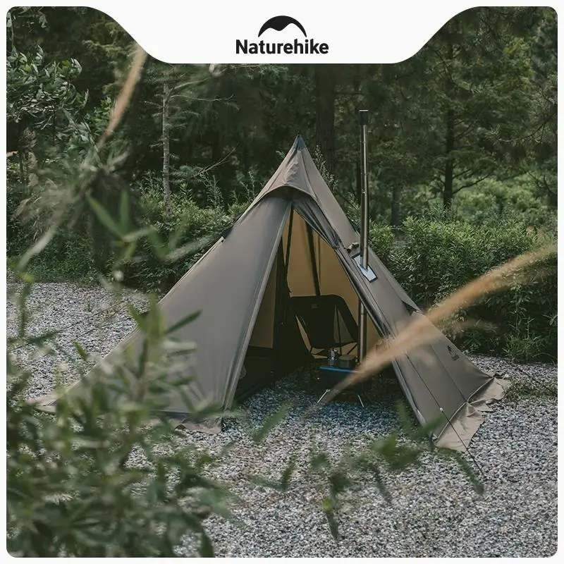 Naturehike 210T المزارع خيمة حريق مقاوم للماء الهرم Teepee Tipi خيمة 2-4 أشخاص في الهواء الطلق المشي لمسافات طويلة التخييم خيمة مع مدخنة