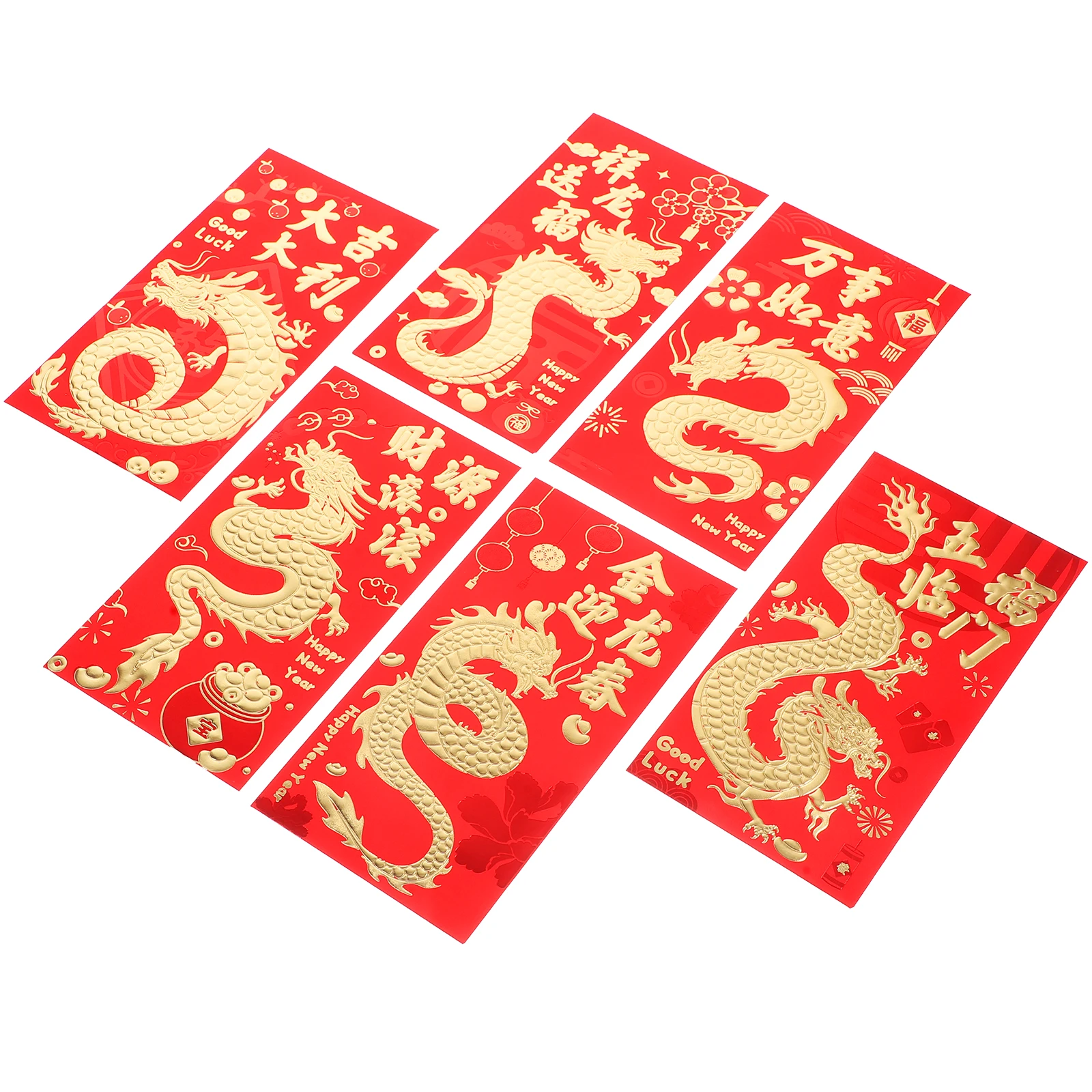 

30pcs Thickened Gold Foil Dragon Year Red Envelopes Large Size Cash Pockets Lucky Money Bags Spring Festival Gift 6Packs