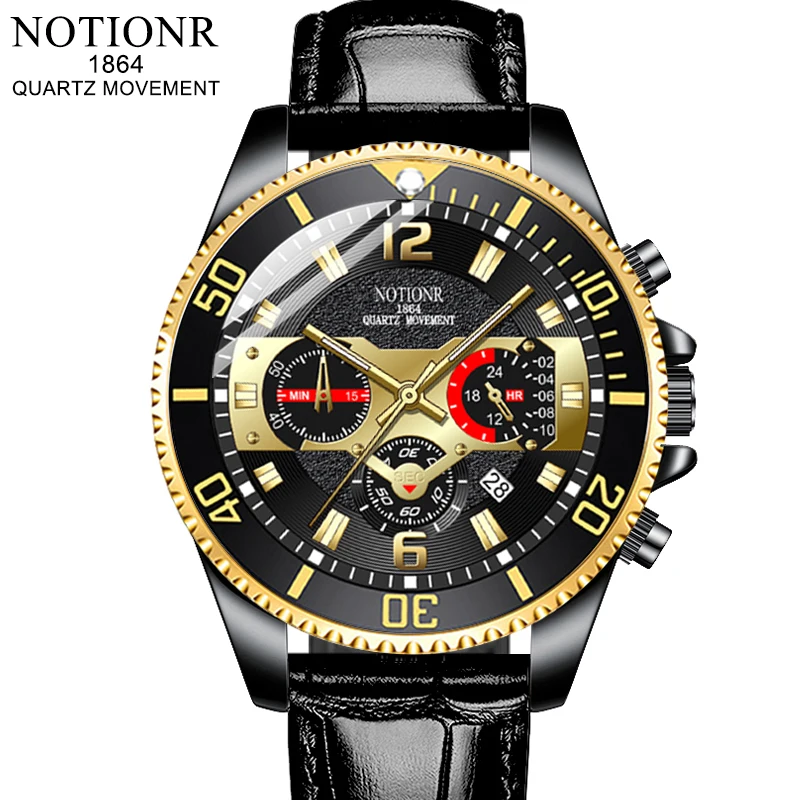 

NOTIONR Fashion Mens Gold Watches Men Luxury Quartz Wrist Watch Luminous Clock Man Business Leather Watch reloj hombre