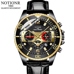 NOTIONR Fashion Mens Gold Watches Men Luxury Quartz Wrist Watch Luminous Clock Man Business Leather Watch reloj hombre