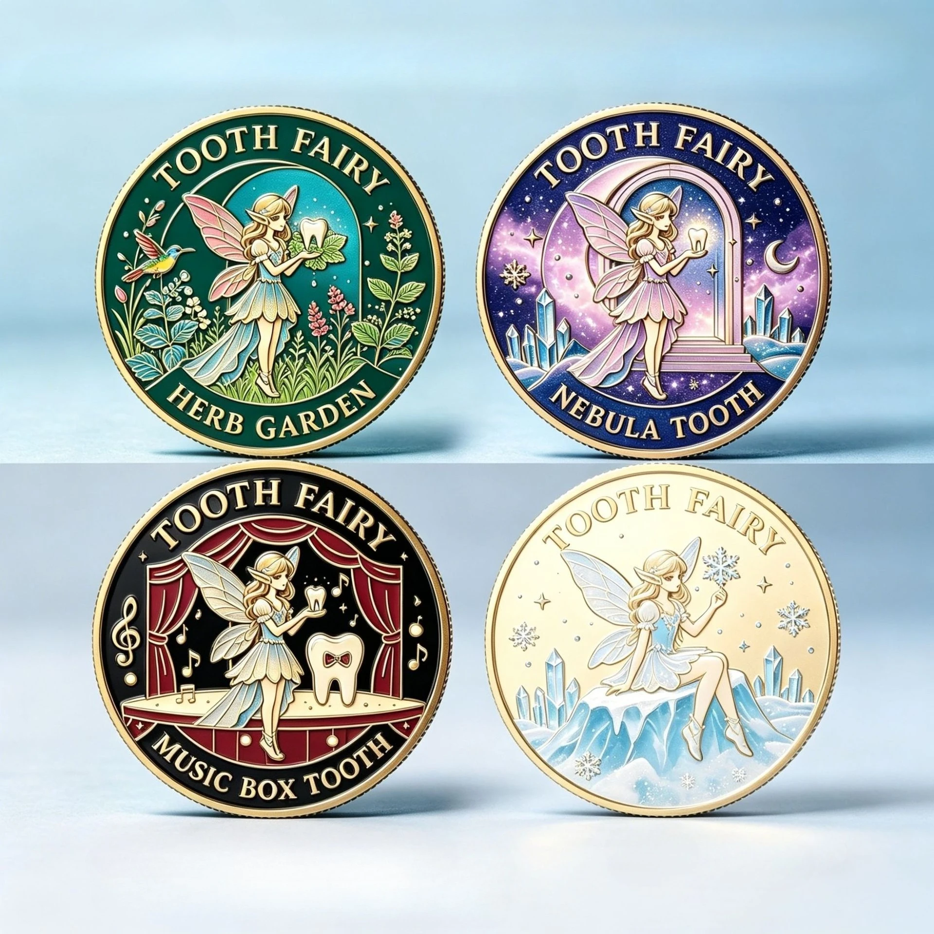 4cm Tooth Fairy Commemorative Coin Fairy Tale Metal Challenge Coin for Children Tooth Change Keepsake Souvenir