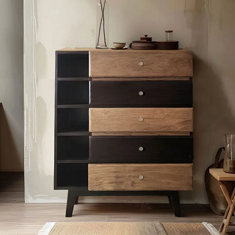 Log wabi-sabi wind side cabinet old wood decoration solid wood dining side medieval homestay club low cabinet