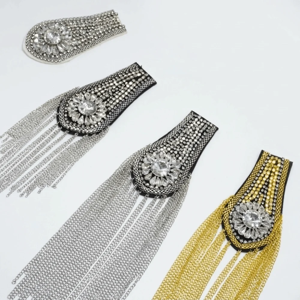 Jewelry Epaulet Tassel Chain Shoulder Board Brooch Punk Star Shoulder Flash Pin Badge Epaulette Party