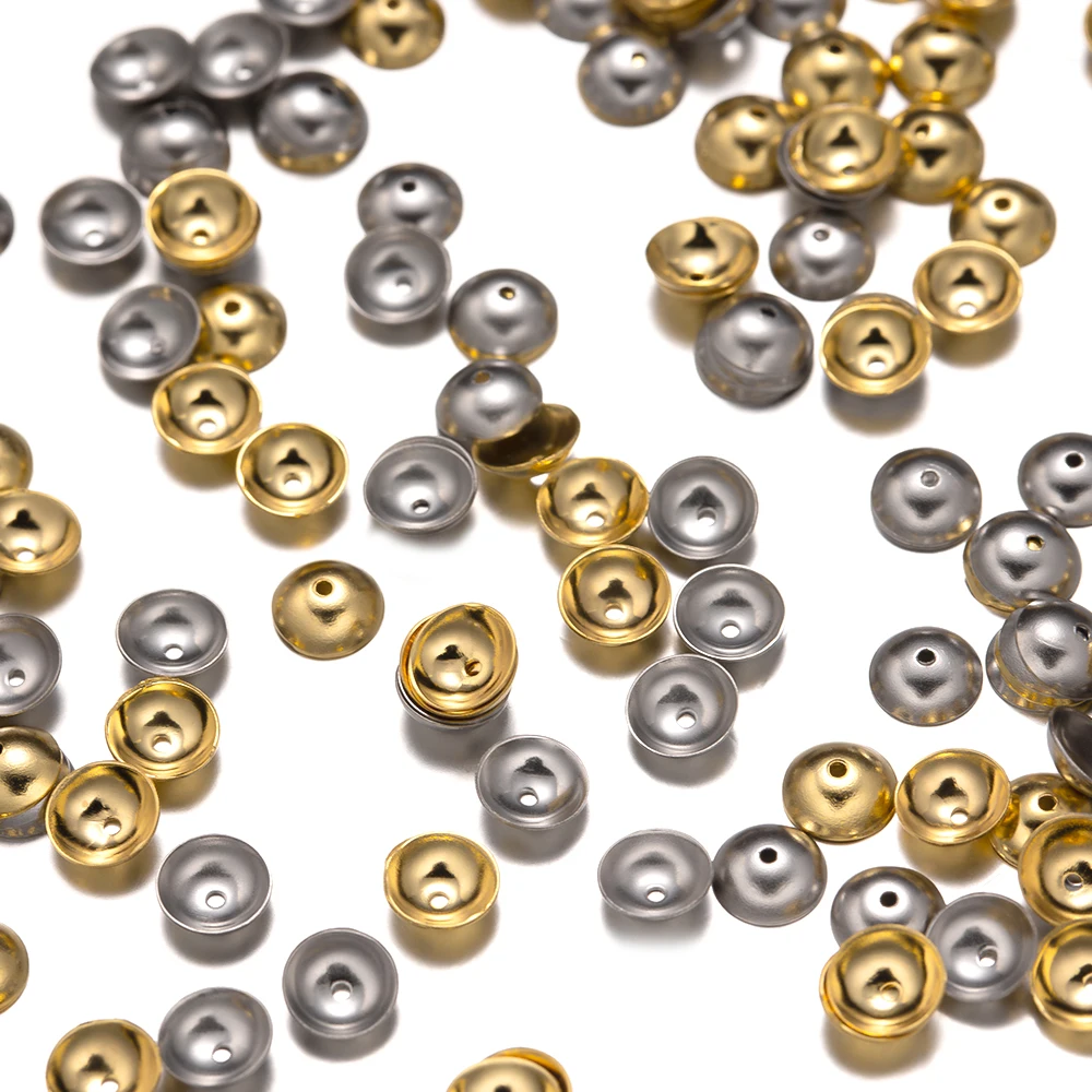 50pcs 3-10mm Gold Color Stainless Steel Round Bead Caps Spacer Beads for Jewelry Making DIY Components Accessories Wholelsale