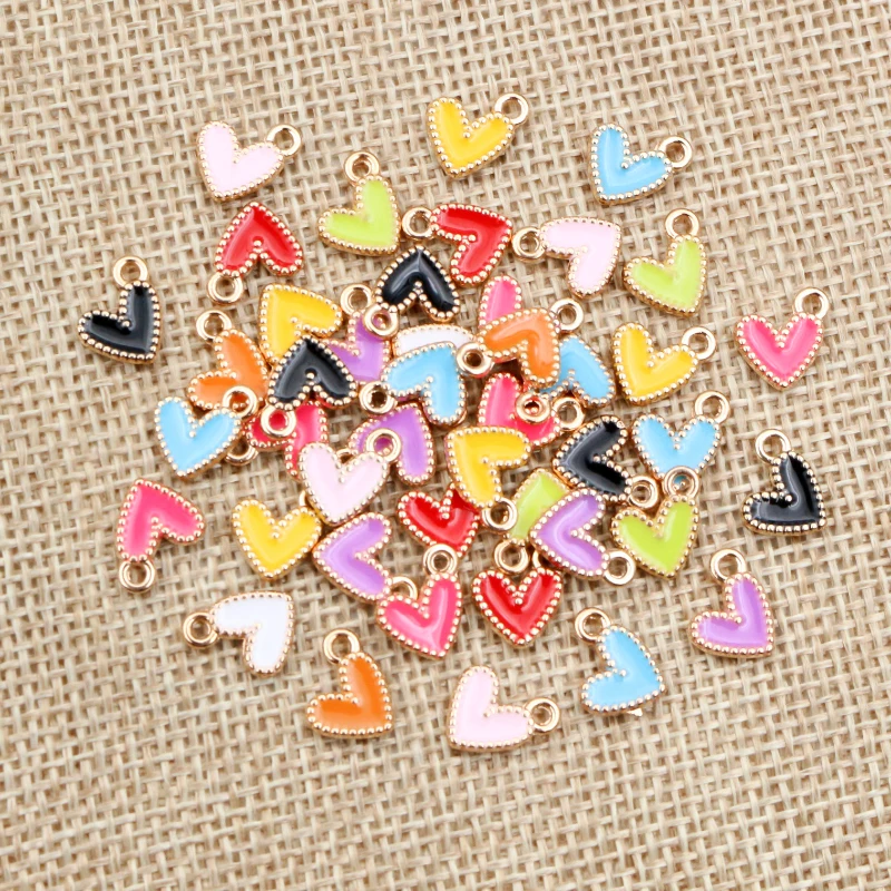 50Pcs 9x10mm Small Colorful Alloy Heart Charms Cute Love Pendants For DIY Bracelet Necklaces Jewelry Making Accessories