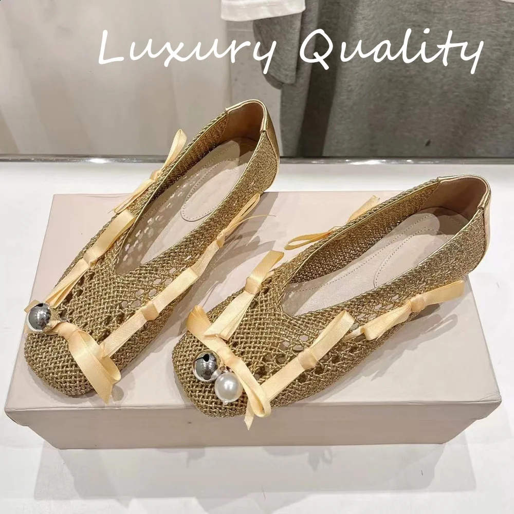 

2024 New Women's Ballet Flat Shoe casual shoes Mesh fabric breathable Hollow weaving Genuine leather sole Luxury Quality