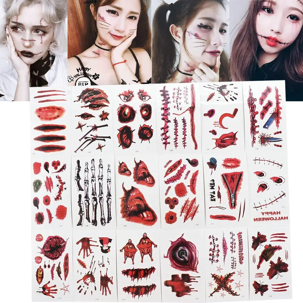 

Disposable Party Body Art Fake Bloody Wound Waterproof Temporary Tattoos Fake Tattoo Horror Scar Halloween Tattoo Stickers