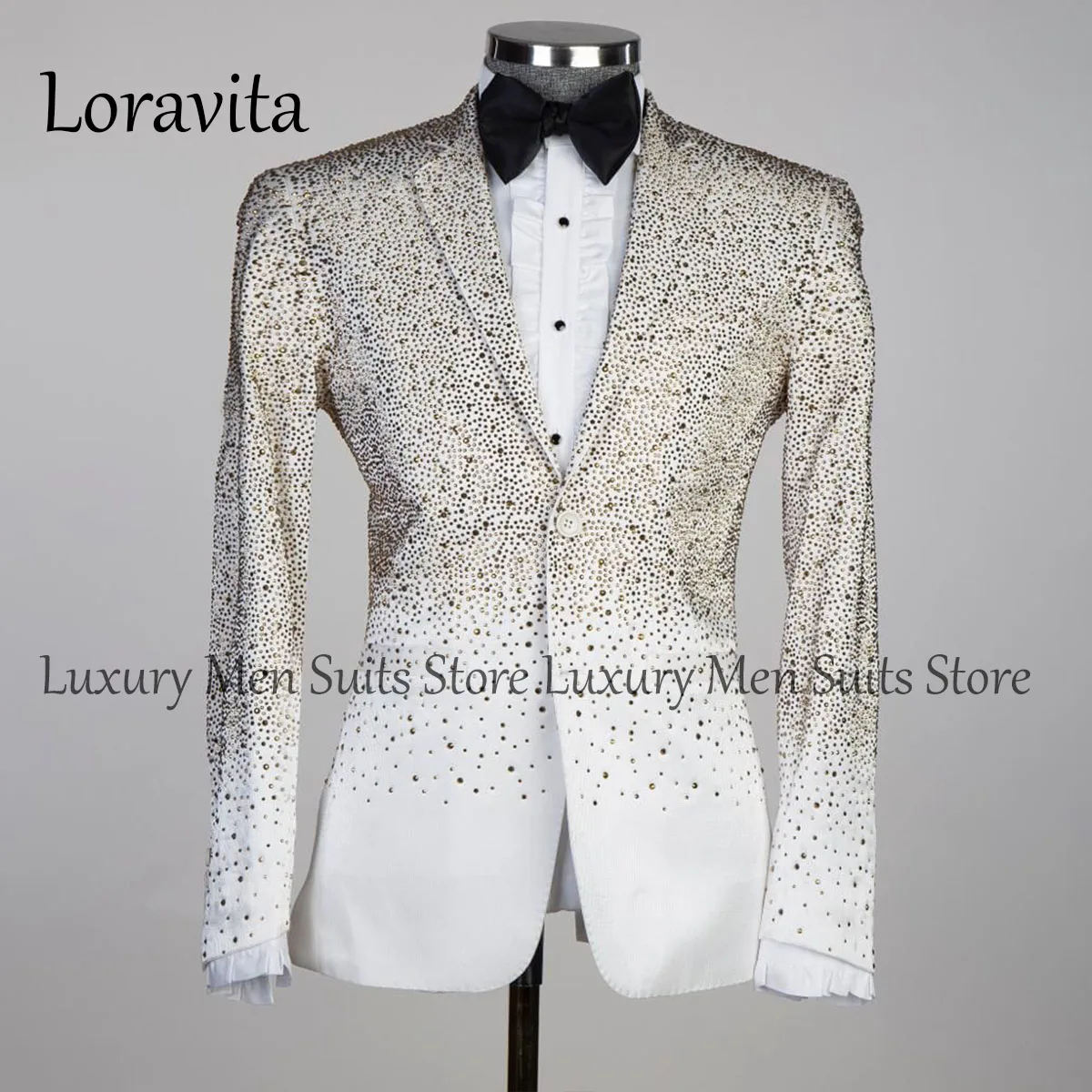 

Sparkly Men Suits Diamond Ornament Tuxedo Wedding Party Groom Dresswear Blazers Male Bespoke Luxurious Beaded Cummerbund