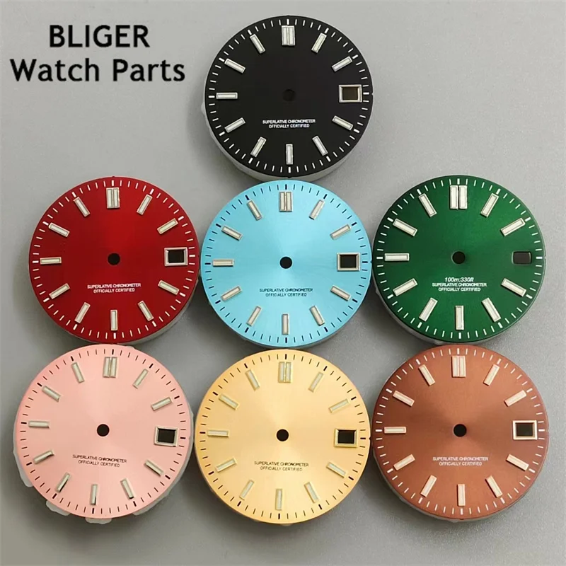 BLIGER 29mm black red blue pink  gold  green Khaki color sterile watch dial luminous fit NH35 movement