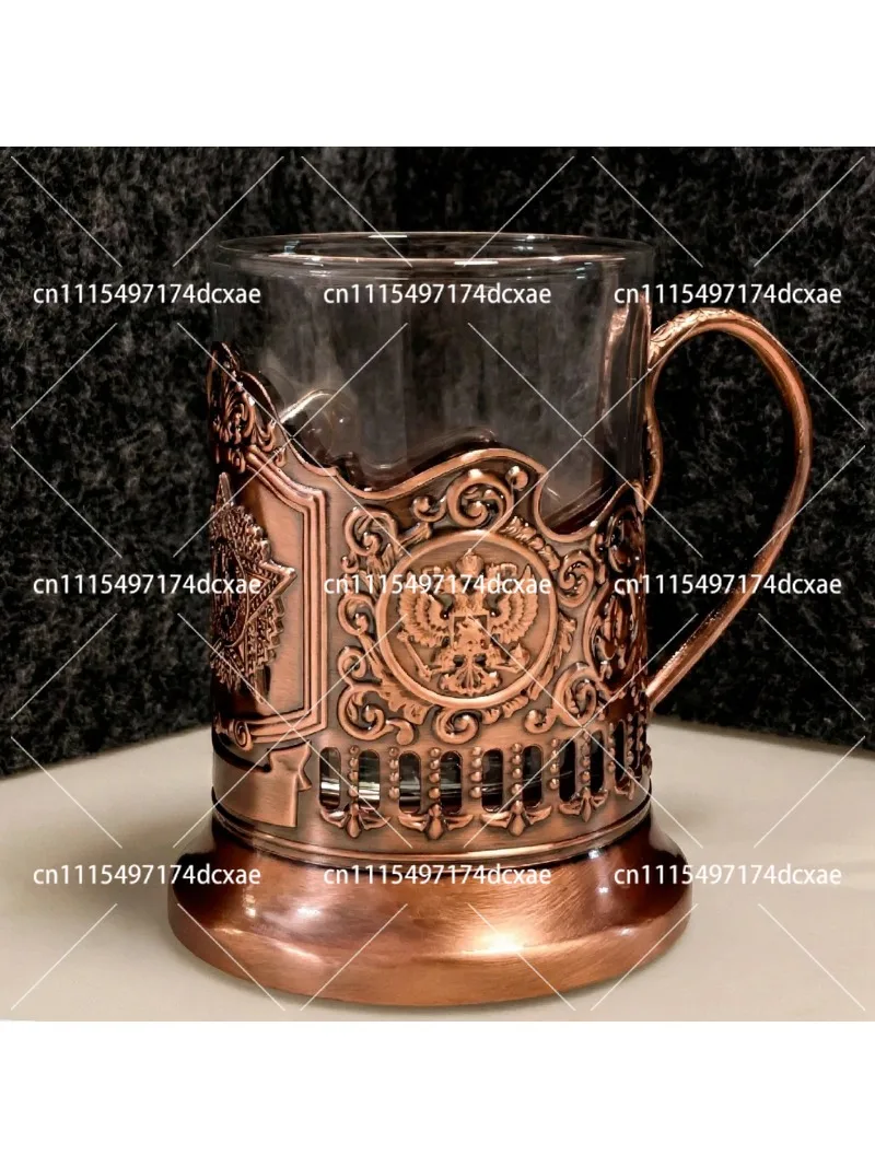 Russian Traditional Tea Cup Glass with Metal Holder, Nostalgic Black Tea Glass for Hot Drinks, Classic Russian Samovar Cup
