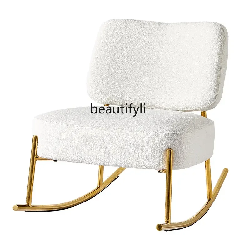 

Nordic Style Rocking Chair Lazy Single Sofa Recliner Light Luxury Living Room Balcony Lamb Wool Chair