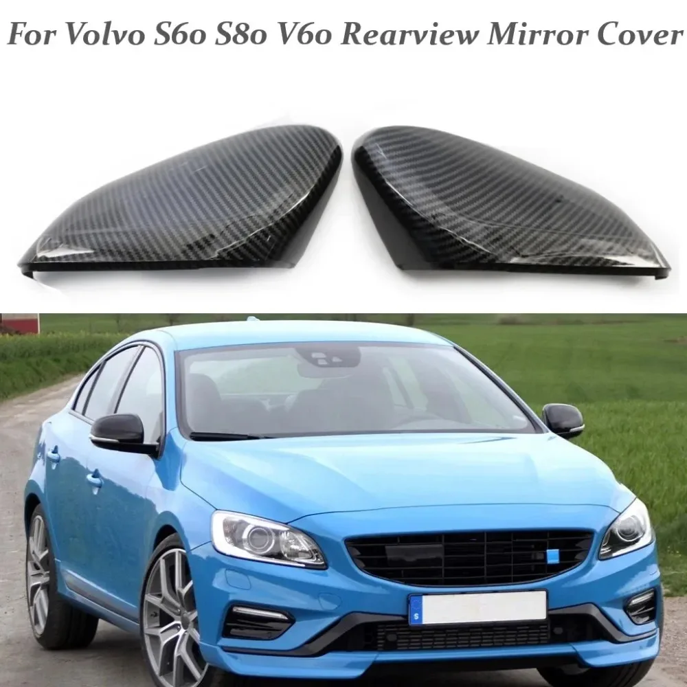 For Volvo S60 2011-2017 S80 2012-206 V60 2015-2018 1 Pair Left & Right ABS Carbon Fiber Look Car Side Rearview Mirror Cover Cap