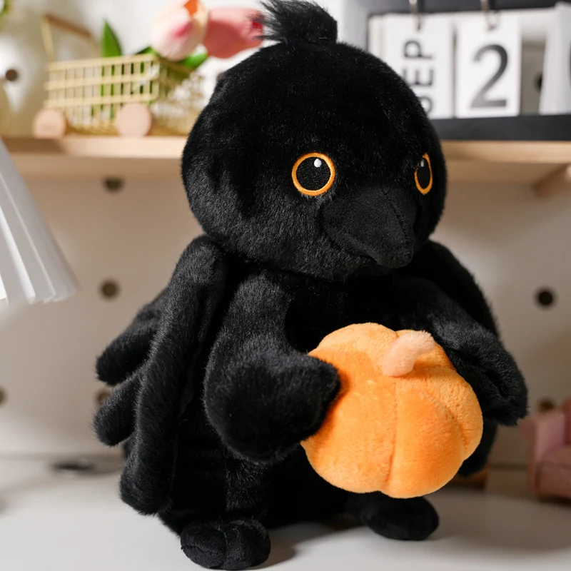 

Fairy Tale Black Crow Holding Pumpkin Plush Toys Cozy Fluffy Halloween Doll Kawaii All Saints' Day Home Decor Funny Gift