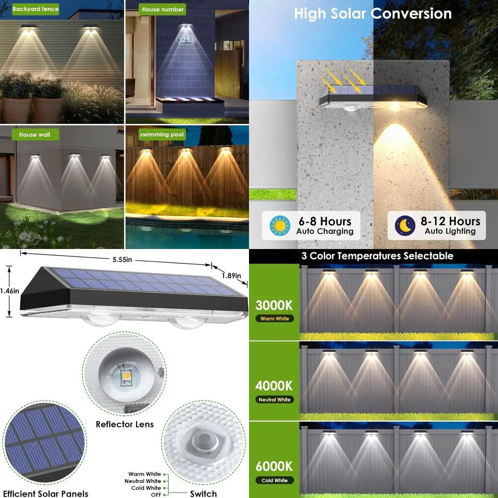 Solar-Zaunleuchten für den Außenbereich, 2700–6000 K verstellbar, wasserdichte LED, 8er-Pack solarbetrieben für Garten, Terrasse und Heimwerker