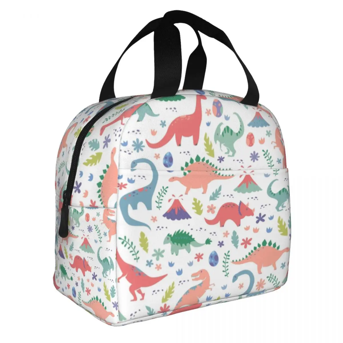 Cartoon Dinosaur Print Thermal Insulated Lunch Bag Women Portable Lunch Tote for Outdoor Camping Travel Multifunction Food Box