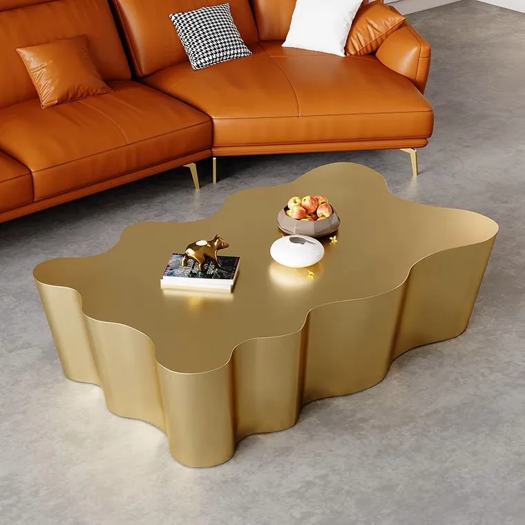 Mesa de centro de lujo ligera italiana, sala de estar moderna, hogar, oficina, diseño creativo, nube, café ovalado de acero inoxidable para sala de estar