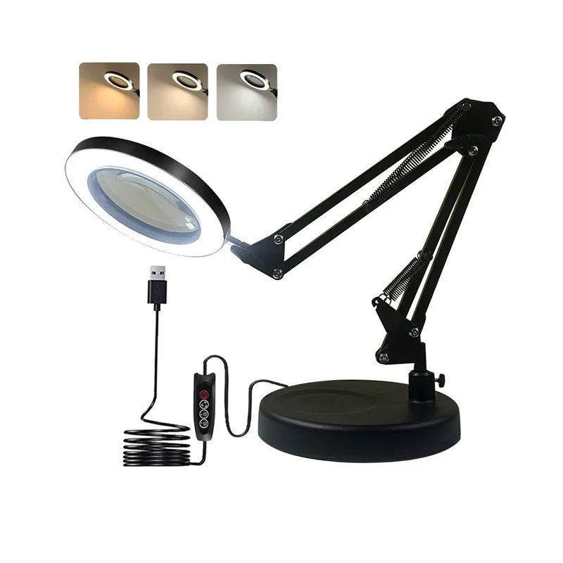 Desktop Magnifying Glass with Led Light, Optical , High-definition Engraving, Mobile Phone Motherboard Repair, Foldable Lamp