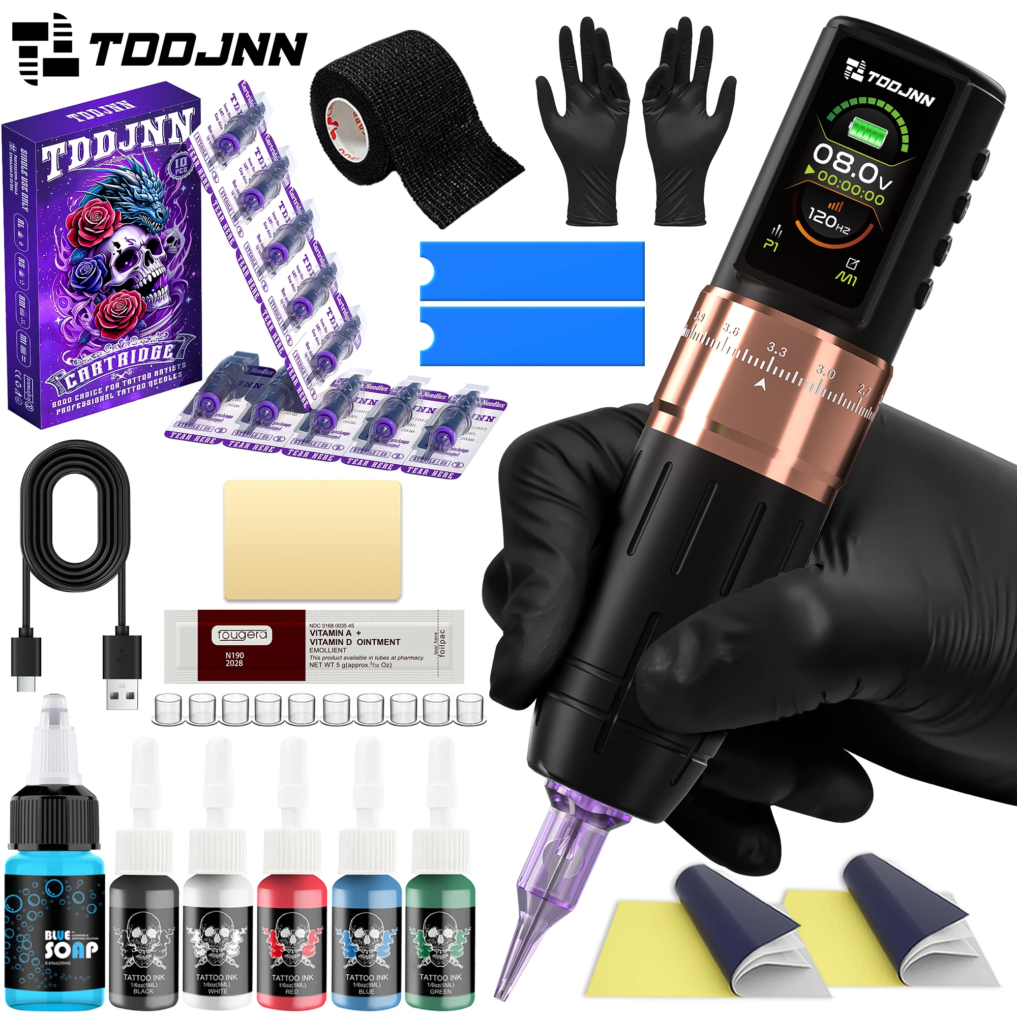 

TDDJNN Pro Wireless Tattoo Kit, 1.47-inch OLED, 2400mAh, multi-functional, suitable for beginners, tattoo artists, and studios.