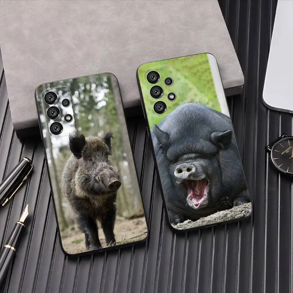 

Wild Boar Pig Brown Phone Case For Samsung Galaxy A13,A21s,A22,A31,A32,A52,A53,A71,A80,A91 Soft Black Shell