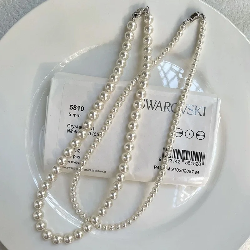 1Pcs Elegant Imitation Pearl Necklace Temperament Collarbone Chain Versatile Gold Ingot Buckle Necklace