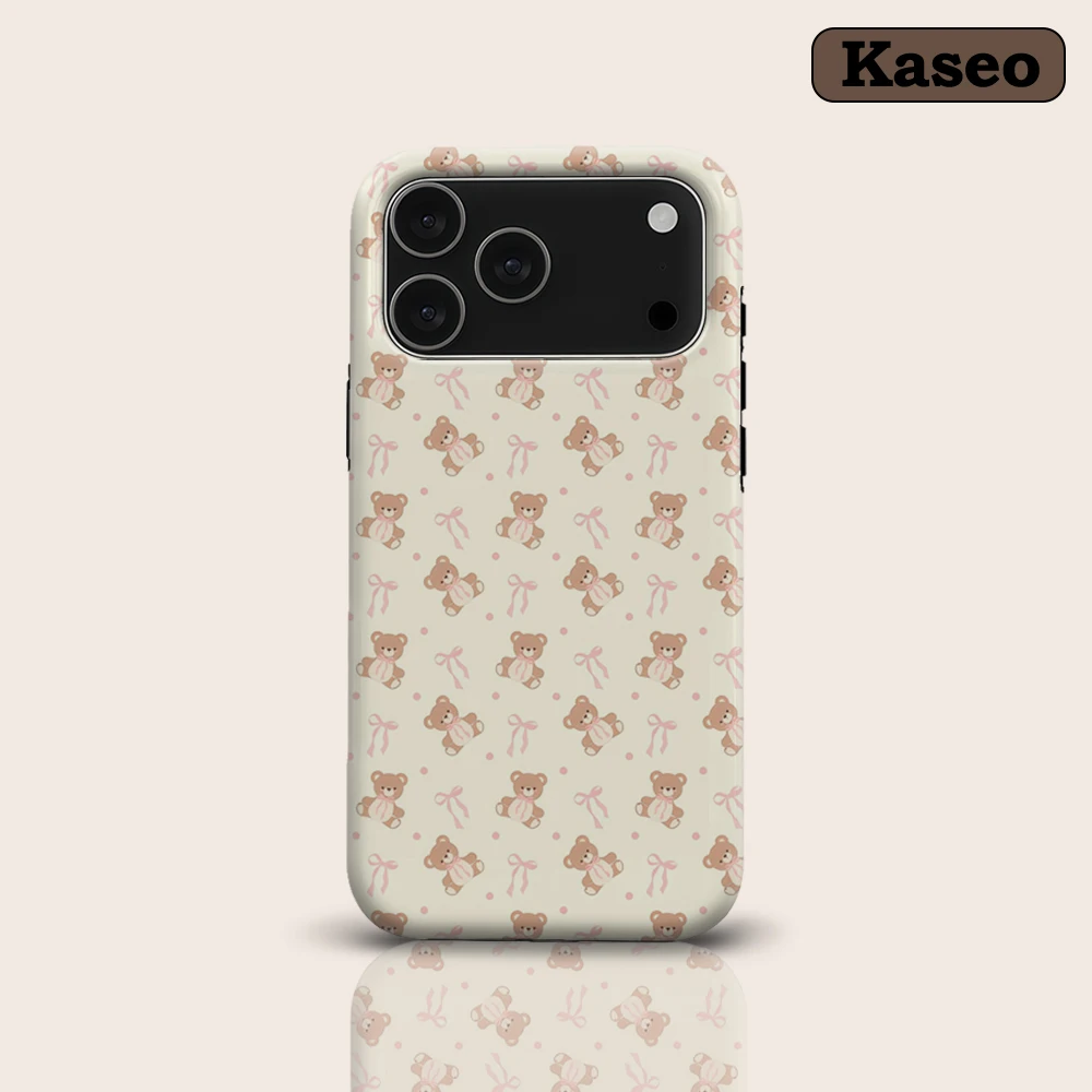 Blush Teddy & Ribbon Pattern for Magnetic Phone Case for IPhone 17 16 15 14 13 Pro Max Plus Single Double-layer Tough Case