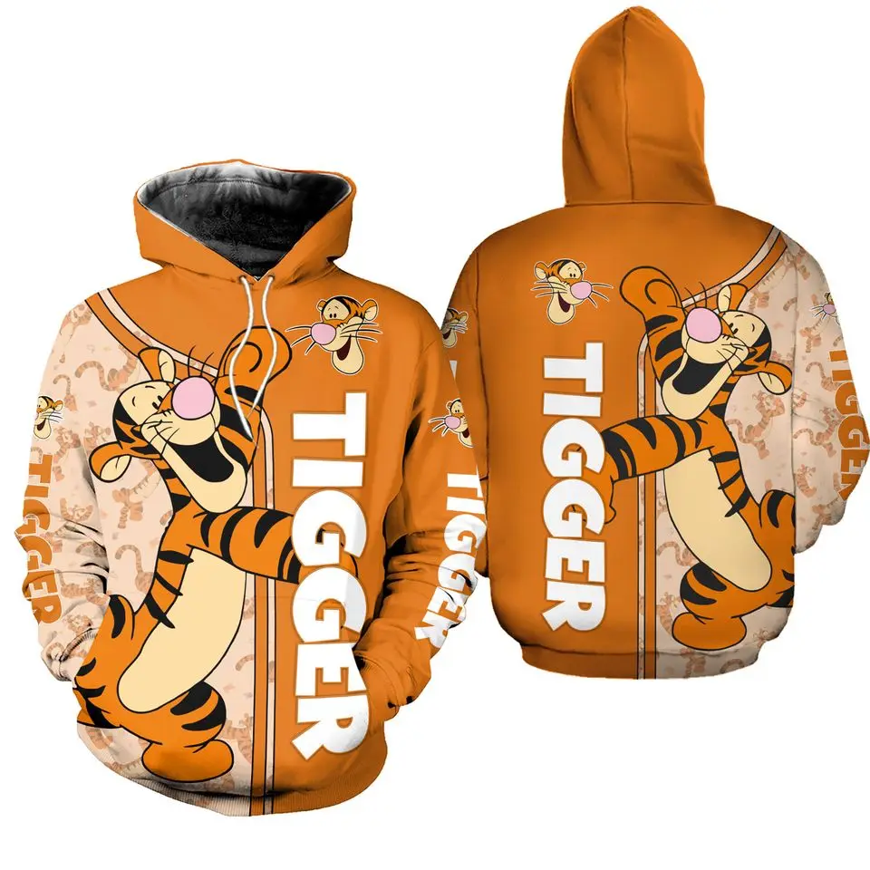 2024 Women\'s Hoodie For Spring Fall Disney Winnie The Pooh Tigger 3d Print Long Sleeve Pullover Trendy Street Casual Women Tops