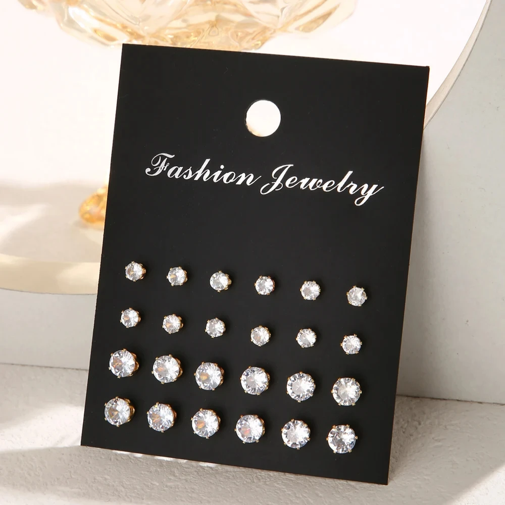 12 Pair/Lot White Shiny Wedding Stud Earrings Set For Women Men Crystal Jewelry Accessories Oorbellen Jewelry Earrings image 4