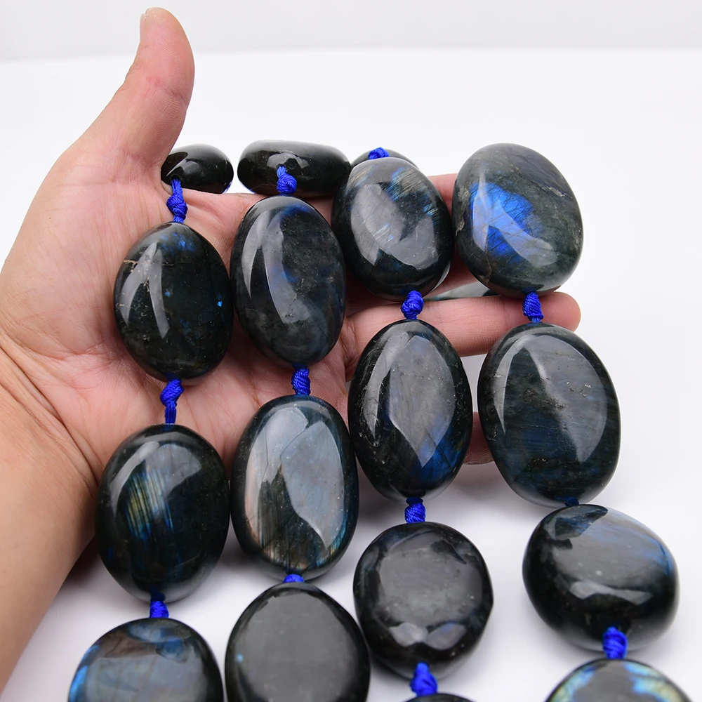 APDGG Large Size Natural Labradorite Shining Stone Smooth Nugget Loose Pendant Beads Strand 15'' Jewelry DIY
