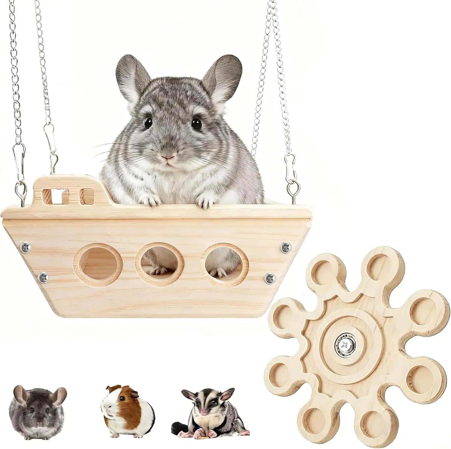 

Wooden Hammock with a Interactive Chew Toys,Chinchilla Bed Hanging Cage Accessories Wood Toys Guinea Pig Hammock (Sty