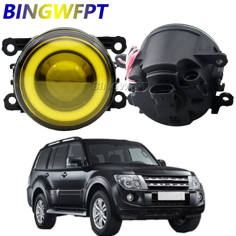 2pcs LED 90mm Round Angel Eye Daytime Running Fog Light + Daytime Running Light For Mitsubishi Pajero 4/IV 2007-2015