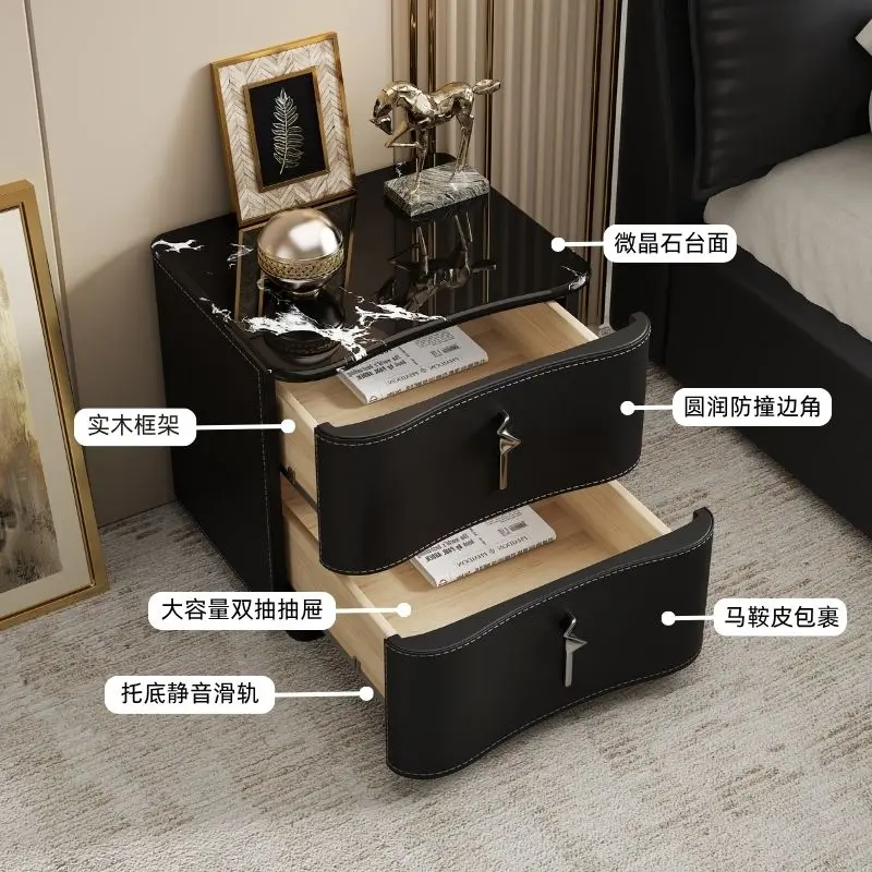Solid wood nightstand, saddle leather, 2026 new model, small bedside storage cabinet for bedrooms