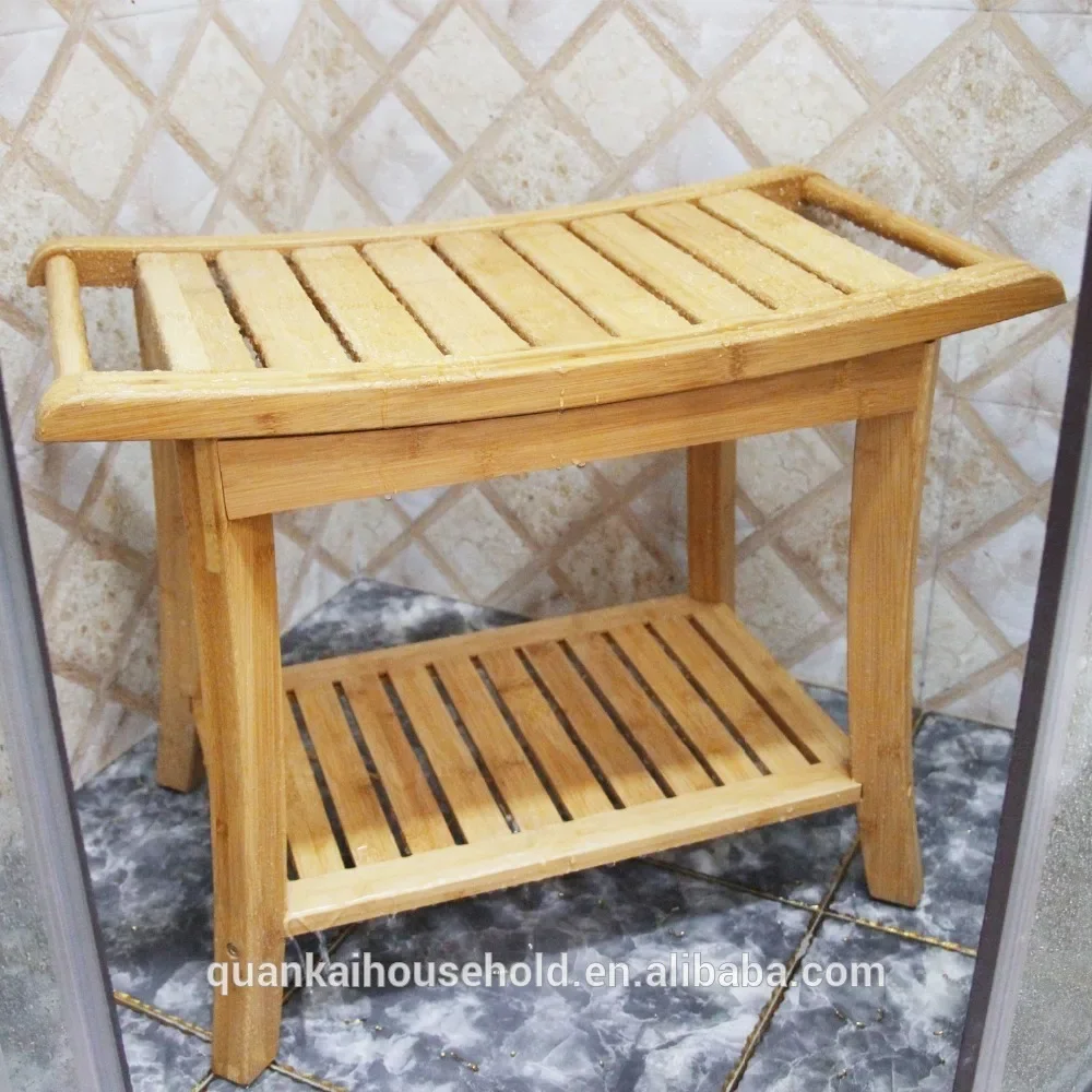 Shower Seat Bench with towel hanger Bathroom Spa Bath Organizer Stool with 2-Tier Storage Shelf ,Bathtub Shower Chair